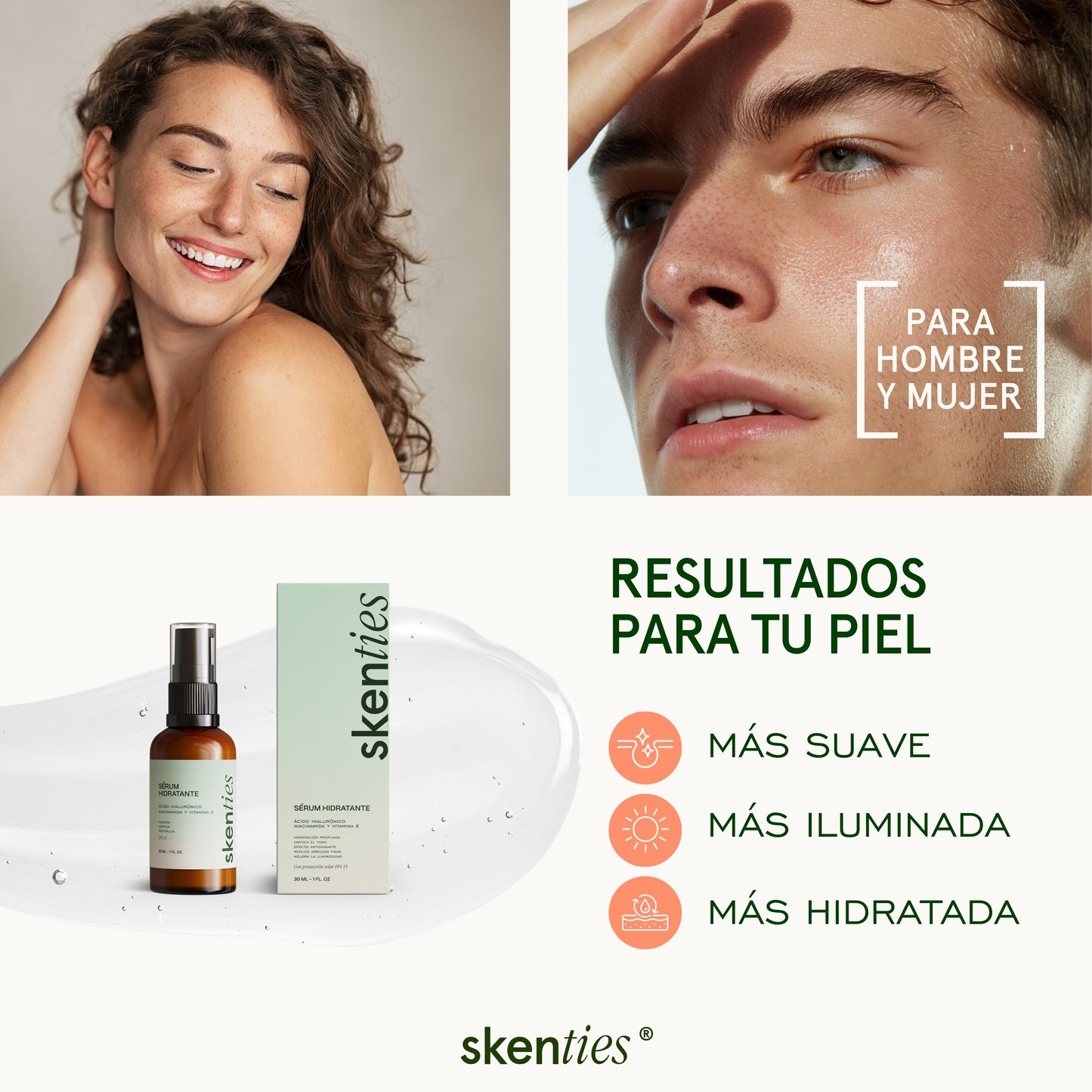 Sérum Hidratante con Ácido Hialurónico, Niacinamida y Vitamina E FPS 15 - 30 ml